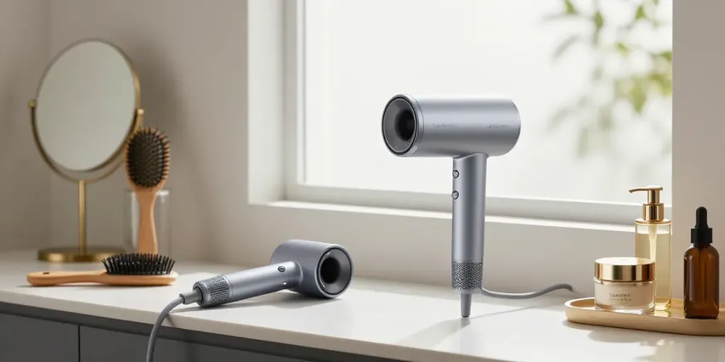Haartrockner Test: Laifen Neo Haartrockner im modernen Badezimmer mit eleganten Accessoires